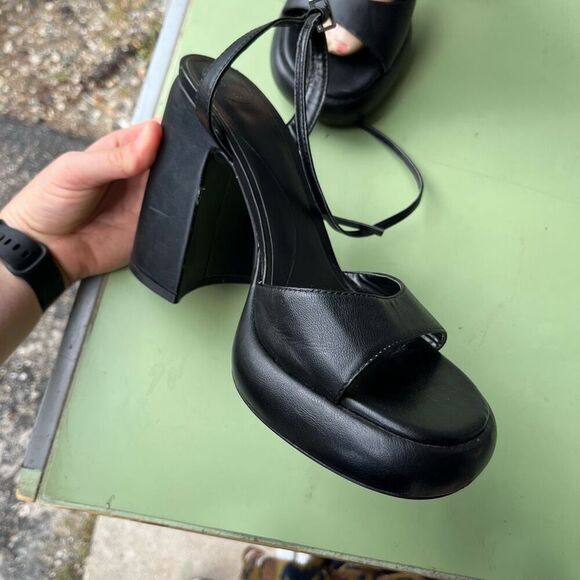 Zara Black Chunky Platform Heels Size 40 | Bubble Sole Ankle Strap Sandals - Picture 9 of 12